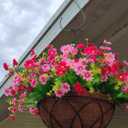 Artificial Faux Hanging Plants Flowers Basket for Spring, Red Daisy Flowers Eucalyptus UV Resistant Look Real for Outdoor Outside Porch Decoration