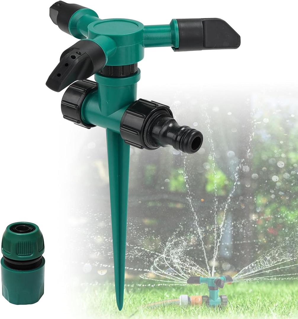 Lawn Sprinklers for Yard Large Area, Adjustable 360 Rotating Water Sprinkler for Lawn, Powerful and Even Watering Sprinkler Head for Kids Playing (Green Sprinkler with Connectors)