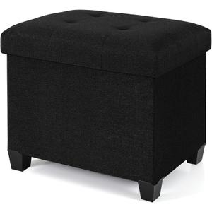 Ottoman with Storage, Rectangular Storage Ottoman, Linen Ottomans with Legs for Living Room Bedroom Dorm, 23.6" D x 17.7" W x 19.9" H, Black