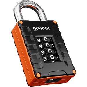 NOVLOCK Locker Lock for Gym, School, Home & Work |4-Digit Combination Padlock | 1-Pack, Black/Orange