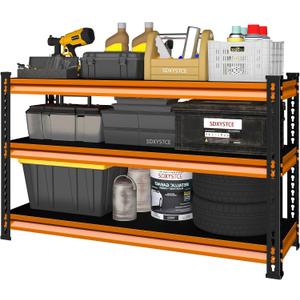 48" W Garage Shelving Heavy Duty, 1500LBS Loads Adjustable Garage Storage Shelves, 3-Tier Metal Shelving Units and Storage Racks, Industrial Utility Shelf,48" Wx18 Dx39 H, Orange