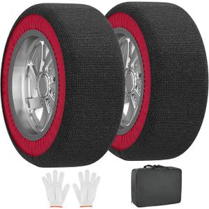 Automotive Snow Socks - Great Alternative to Tire Chains, Thickened Polyester Fiber for Maximum Traction & Grip, Fits Car, SUV, Pickup and Truck (Set of 2) - Large
