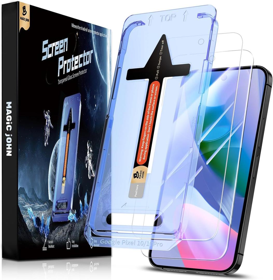 MAGIC JOHN 2 Pack for Google Pixel Google Pixel 10/10 Pro Tempered Glass Screen Protector, Auto Dust-Elimination, Bubble Free, HD Clear, Easy Installation