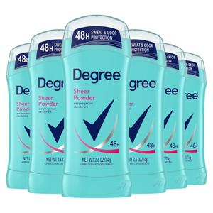 Degree Original Antiperspirant Deodorant Sheer Powder Pack of 6 48-Hour Sweat & Odor Protection Antiperspirant for Women 2.6 oz