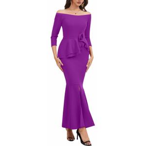 Evening Gowns for Women Formal Elegant Party Long Sleeve Maxi Dresses 2024 Off Shoulder High Split Wrap Dress