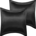PiccoCasa 2 Pack Satin Pillowcase for Hair and Skin, Euro Sham Pillow Covers Soft Silky Oxford Pillow Cases with Envelope Closure European(26"x26") Black (European(26"x26"), Black)