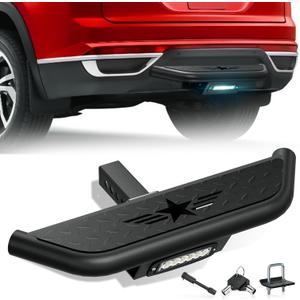 Tow Hitch Step Trailer for 2 Inch Receiver, with LED Light & Pin Lock & U-Bolts Stabilize, Compatible with Pickups Trucks Vans SUVs ATVs, Towing Bumper Guard Protector Rear bar (Carbon Steel)