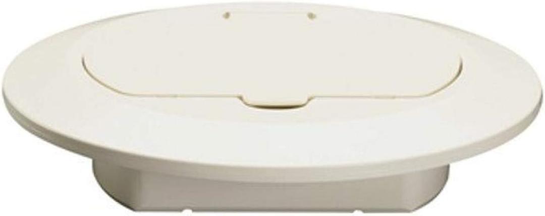 Legrand-Pass & Seymour TM1542TRLA Slater Thermoplastic Round Floor Box Cover with 15 Amp Tamper Resistant Decorator Duplex Outlet, Light Almond (2 Count)