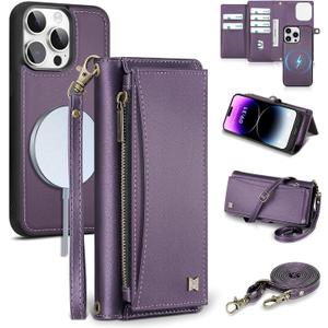 Wallet Case for iPhone 14 Pro Max with Card Holder/Crossbody Wallet/Strap| RFID Blocking | Magnetic | Kickstand | Detachable | PU Leather Phone Case for iPhone 14 Pro Max,6.7 in,Purple