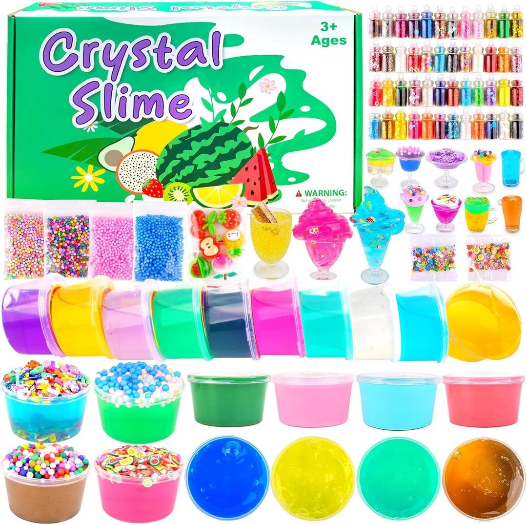 24 Pack Slime Party Favors for Kids, Slime Kit with Prefilled 18 Clear 6 Butter Toy 48 Bottle Gold Dust etc, Classroom Reward, Easter Gifts for Girls Boys