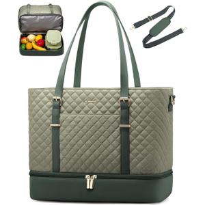 LOVEVOOK Lunch Tote Bag for Women, 15.6 Inch Laptop Work Bag With Lunch Compartment & Large Cup Holder, Lightweight Work Briefcase for Travel, Bussiness, Teacher