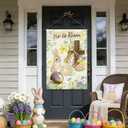 He Is Risen Easter Garden Flag for Outside, 28x40 Inch Double Sided Spring Flags with Bunnies Flowers Cross, Easter Gifts Yard Decoration Flag for Outdoor Garden, Patio, Porch