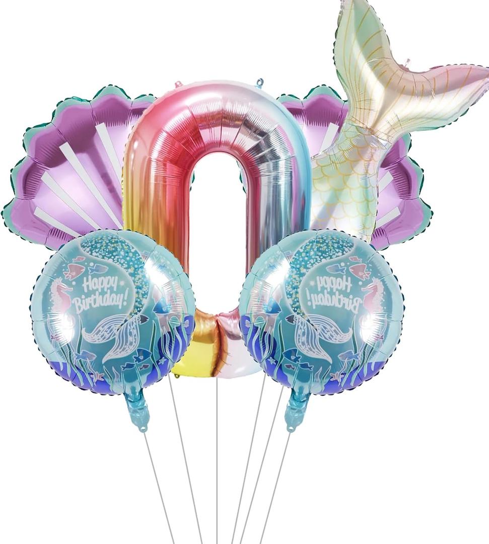 Mermaid Birthday Decoration Mermaid Foil Large Number Balloons for Girls Under The Sea Mermaid Theme Baby Shower Birthday Favors40inch Number balloon 0