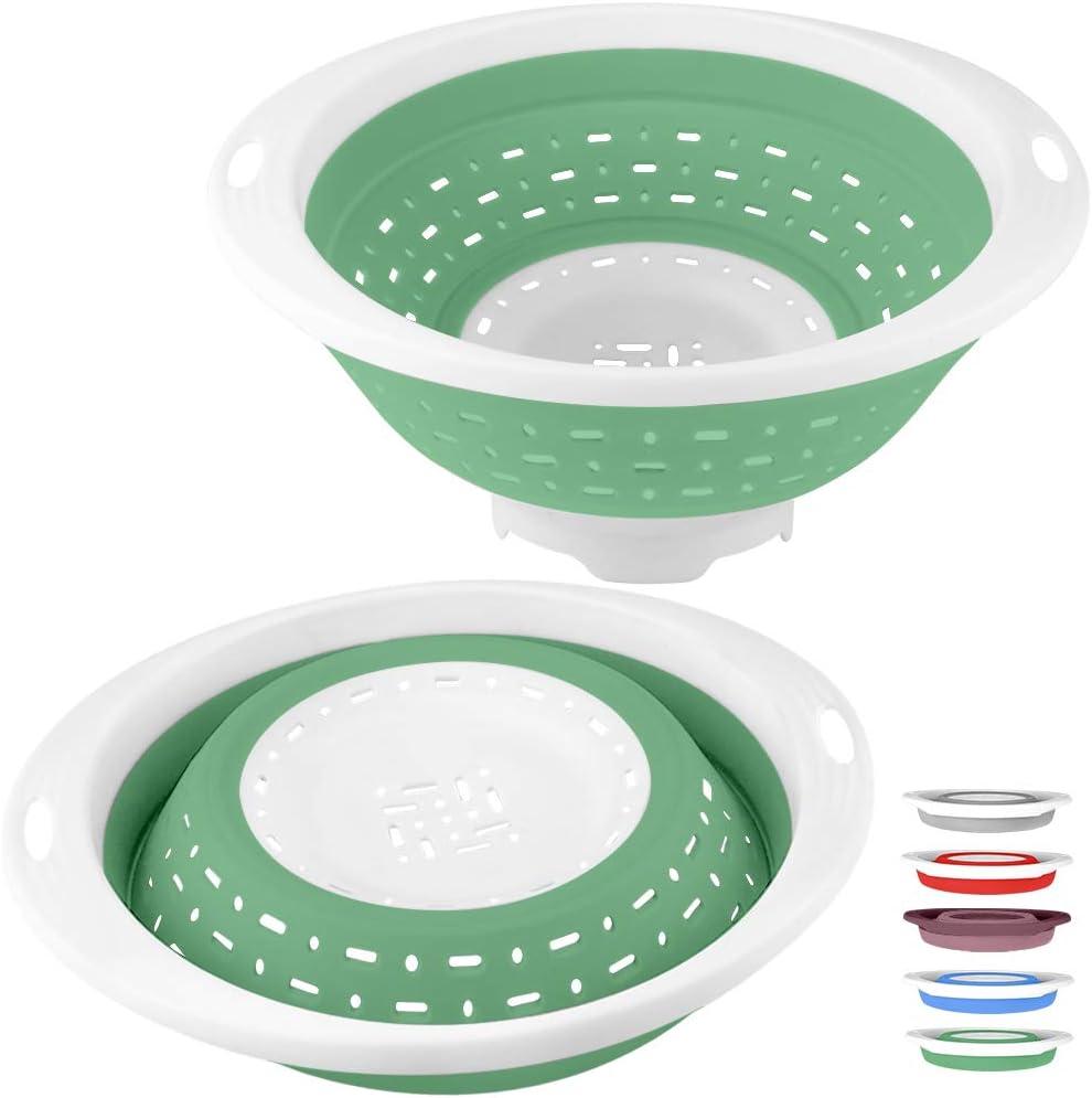 QiMH Collapsible Colander and Strainer, 5 Quart(1.25 gal) BPA Free & Dishwasher-safe Silicone Foldable Strainer, Heavy Duty Kitchen Drainer Basket for Pasta, Veggies and Fruits (Grass Green)