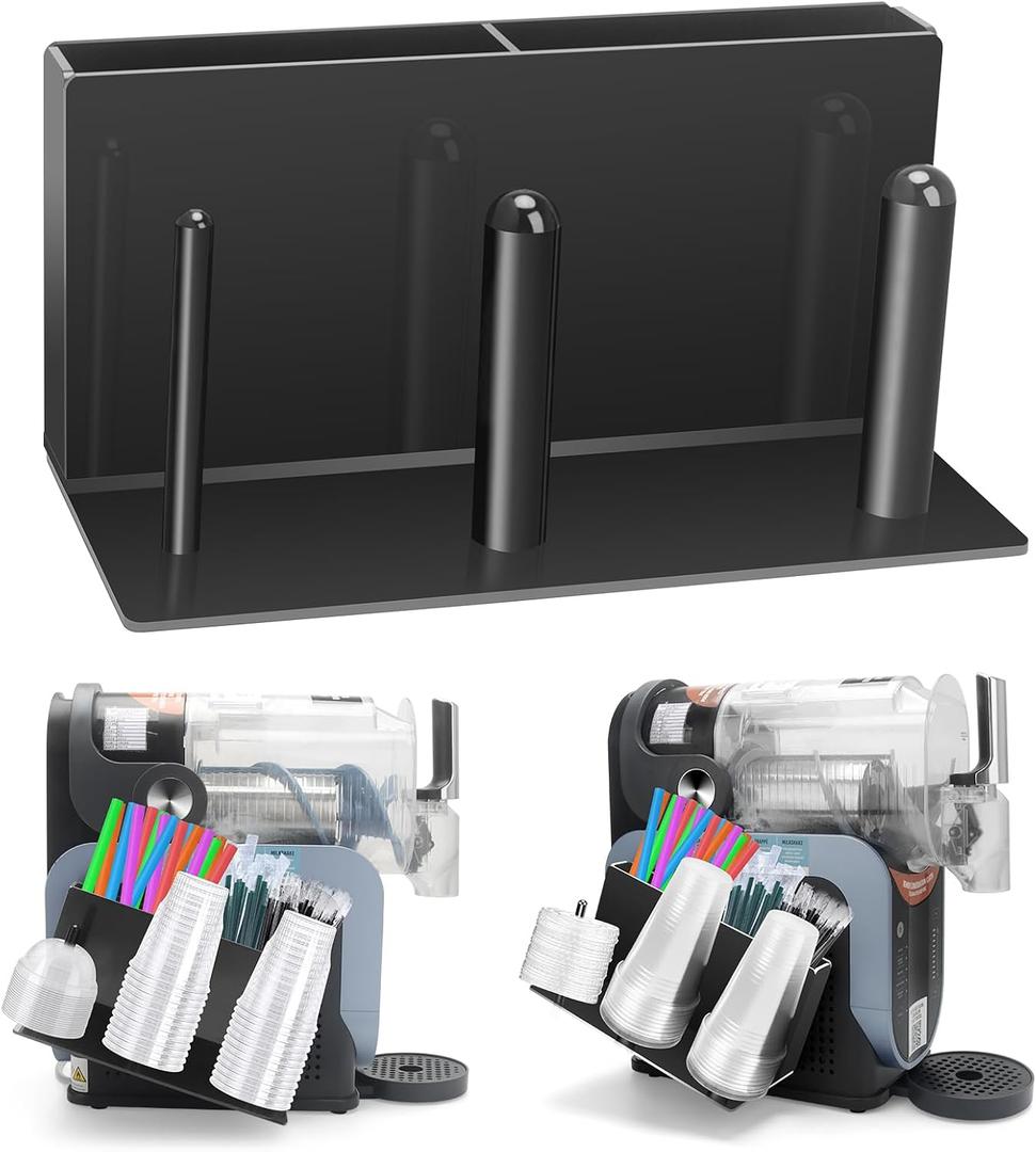 3-in-1 Cup and Straw Holder for Ninja Slushie Machine, Side-Mount Organizer for Ninja Slushie FS301/FS300, for Slushie Station Accessory for Cups, Lids & Straws Storage