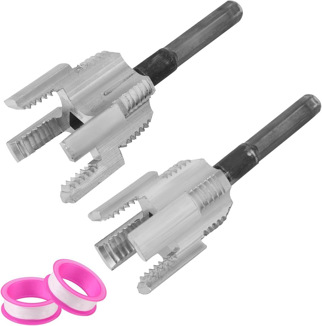 2pcs Integrated Internal & External Pipe Threading Tool, Alloy Steel 1/2 and 3/4 PVC Pipe Thread Cutting Tool Set with 2 Roll Thread Seal Tapes for Electric Drill
