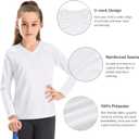 Stelle Youth Girls Athletic Performance Long Sleeve Shirts V Neck Moisture Wicking Base Layer Undershirt (White, M)
