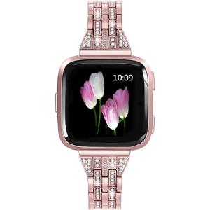 Bands Compatible with Fitbit Versa 2/Versa Lite/Versa, Women Replacement Metal Rhinestone Bling Bracelet Wristband, Rose Gold