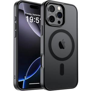 SUPFINE Magnetic for iPhone 16 Pro Max Case (Compatible with MagSafe) (Military Grade Drop Protection) Translucent Matte Shockproof Phone Cover, Black