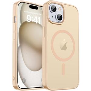 Magnetic for iPhone 15 Case & iPhone 14 Case, [Compatible with MagSafe] [Military Grade Drop Protection] Translucent Matte Shockproof Anti-Scratch Phone Cover, Sand Pink