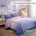 Dinjoy Girls Comforter Set Queen Size 7 Pieces Bed in A Bag Ombre Pink Purple Rainbow Bedding Set Collections for Teen Women (1 Comforter, 1 Flat Sheet, 1 Fitted Sheet, 2 Pillow Shams, 2 Pillowcases)