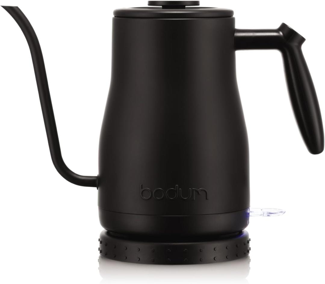 Bodum 34oz Bistro Gooseneck Electric Water Kettle, Pour Over Coffee & Tea, Stainless Steel, Matte Black