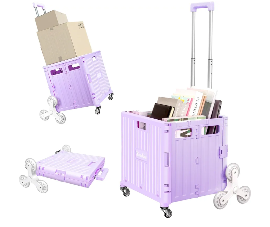 Foldable Rolling Crate for Stair Climbing : Handcart for Shopping Teacher Laundry (Lavender)