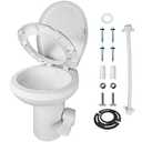 Mupera RV Toilet - Upgraded Pedal Flush T-Type Water Outlets Gravity Flush Toilet with Flange(2025 New), with Damping Slow Down Toilet Seat and Cover for Motorhome RV