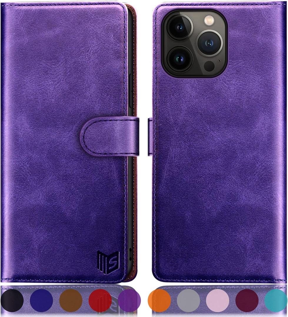 SUANPOT for iPhone 14 Pro 6.1" Wallet case with RFID Blocking Credit Card Holder,Flip Book PU Leather Protective Cover Women Men for Apple 14 Pro Phone case Purple