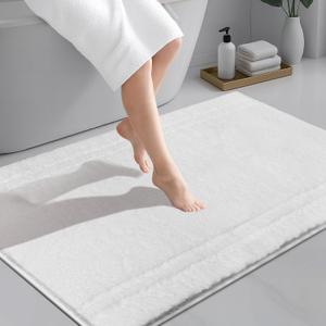 PURRUGS Bathroom Rug Non-Slip Machine Washable 30" x 46", Super Absorbent and Quick Dry Shaggy Microfiber Bath Mat, Extra Soft and Plush Bath Rug for Bathtub, Shower, and Sink, White