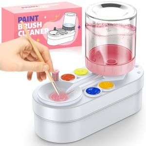 2026 Upgraded Paint Brush Cleaner Tool: Paint Station for Kids Girls, Artist Supplies, Oil Acrylic Paint Brush Water Dispenser, Easter Birthday Gifts for Girls&Artists (White Pink)