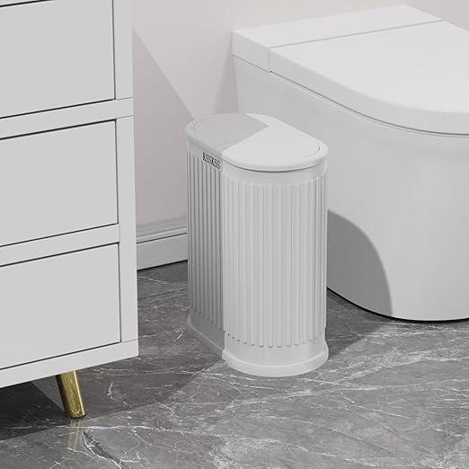 KSSKSS Small Bathroom Trash Can with Lid Soft Close, Step Pedal, 6L / 1.6 Gal Stainless Steel Garbage Bin with Removable Inner Bucket, Slim Wastebasket for Narrow Spaces (White)