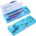 LilyBeauty Pop Up Multifunction Pencil Case for Girls and Boys, Cute Cartoon Pen Box Organizer Stationery with Sharpener, Schedule, Best Birthday Gifts for Kids (Dinosaur)