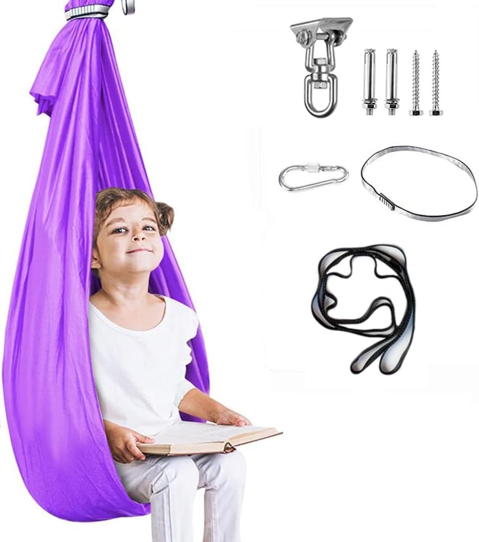 Aokitec Therapy Swing for Kids with Special Needs (Hardware Included) Snuggle Swing Cuddle Hammock Indoor Adjustable Aerial Yoga for Children with Autism, ADHD, Asperger, Sensory Integration (Purple)