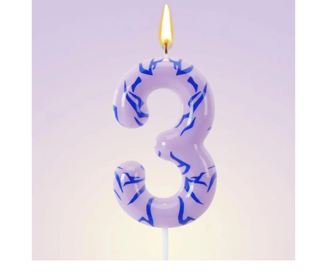 Lounsweer Number 3 Kpop Party Birthday Candles 2.4 ×1.6" Purple Number Birthday Candles with Themed Tattoo Cake Topper Candle for Kpop Theme Party Anniversary Cake Decoration Supplies Favors