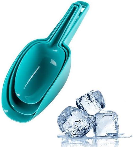 Set of 3 Ice Scoop, Plastic Kitchen Ice Scoop for Canisters or Ice Maker, Food Scoops for Canisters, Freezer, Flour, Dry Foods, Coffee Beans, Pop Corn, Pet Dog Cat Food (Blue)