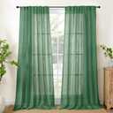 YoungsTex Green Linen Semi Sheer Curtains 84 Inch Length - Light Filtering Drapes with Back Tab Rod Pocket Lightweight for Living Room Window, 2 Panels, 52 X 84 Inch