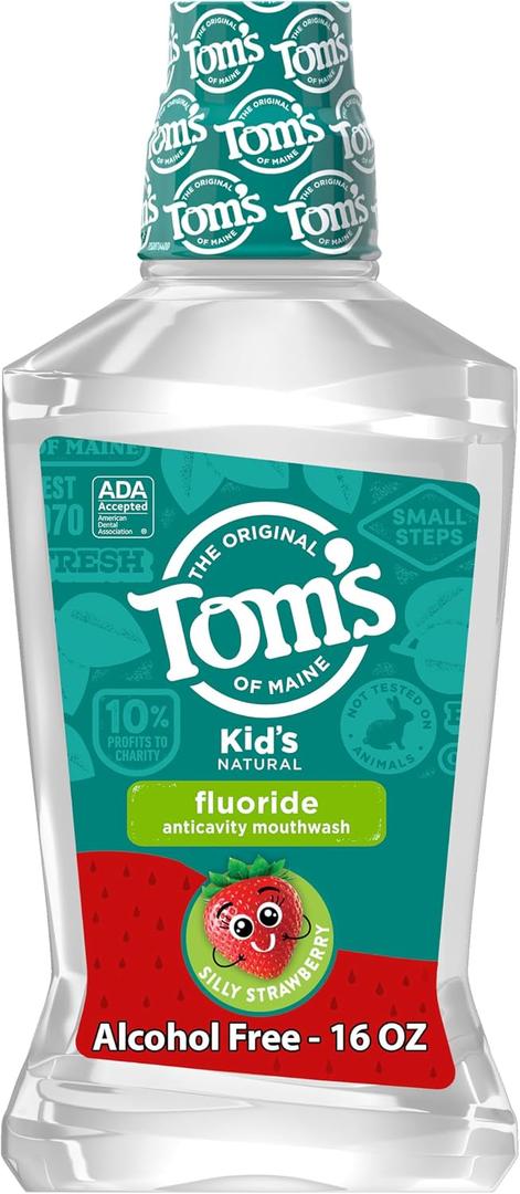 Tom's of Maine Children's Anticavity Mouth Rinse, Kids Mouthwash, Natural Mouthwash, Silly Strawberry, 16 Ounce