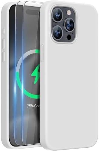 Miracase Compatible with iPhone 15 Pro Max Case, [Soft Anti-Scratch Microfiber Lining], Liquid Silicone Case Gel Rubber Shockproof Drop Protection Phone Case for iPhone 15 Pro Max(Moonlight White)