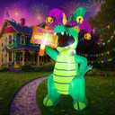 Leyndo 8ft Huge Mardi Gras Alligator Inflatable Mardi Gras Inflatable Outdoor Decoration Crocodile with Crown Mask Necklace LED Lights Blow up for Yard Garden Lawn Carnival Outdoor Celebration Decor