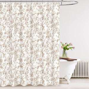 Tititex Boho Rustic Beige Flower Faux Linen Shower Curtain, Vintage Bathroom Decoration Shower Curtain Sets 72x72 in with Hooks