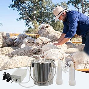 3L Goat Milking Machine, Electric Automatic Pulsation Vacuum Milker,Portable Pulse Breast Pump with 2 Teat Cups Stainless Steel Bucket for Goats3L