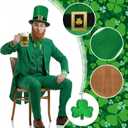 Marrywindix 8 Pcs St. Patrick's Day Party Costume Set Hat Fake Beard Tie Bow Tie Necklace Bracelet Accessories Suit for Masquerade Parties