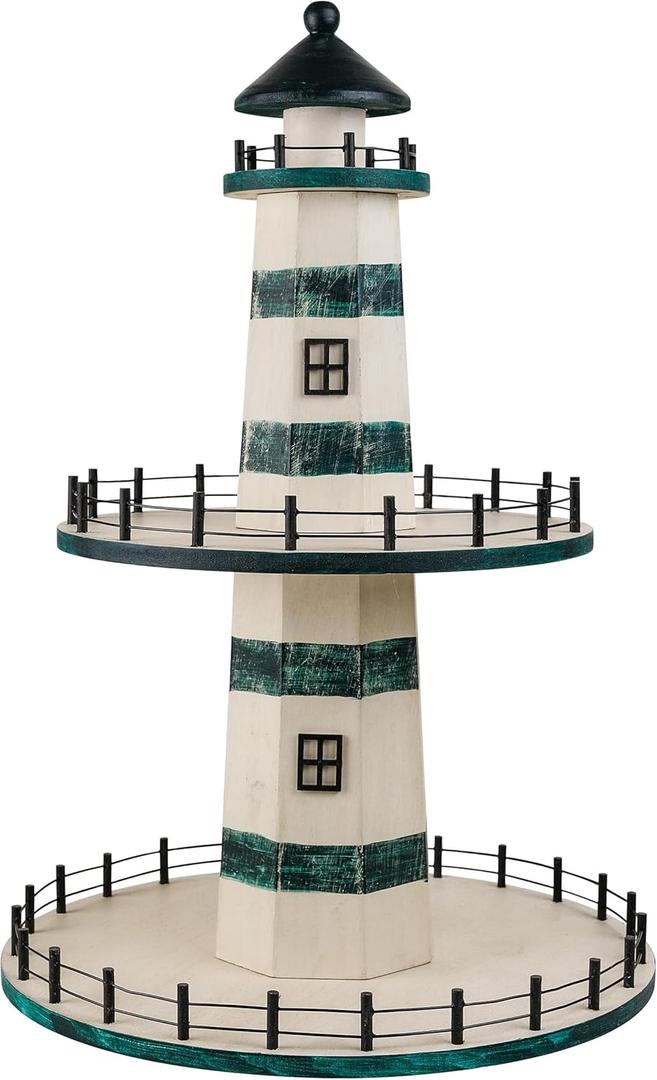 SAILINGSTORY Lighthouse Tiered Tray Stand Nautical Coastal Beach Decor Summer Tiered Tray Decor Teal Color