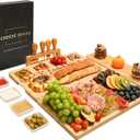 Charcuterie Board Set - Bamboo Cheese Board & Serving Tray with Stainless Steel Knives and Bowls, Housewarming Gifts New Home, Gift for Wedding Couple, Bridal Shower (NLB, 01)