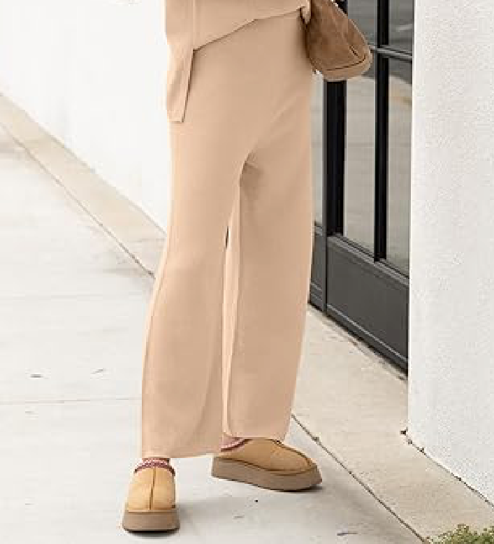 Caracilia Women Waffle Knit Casual Travel Comfy Pants (Medium, Beige)