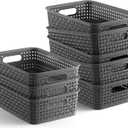 NETANY Plastic Storage Baskets - 8 Pack, Gray, Durable, Easy to Use, Flexible, Multi-Purpose, Ideal for Closets, Cabinets, Shelves, Countertops