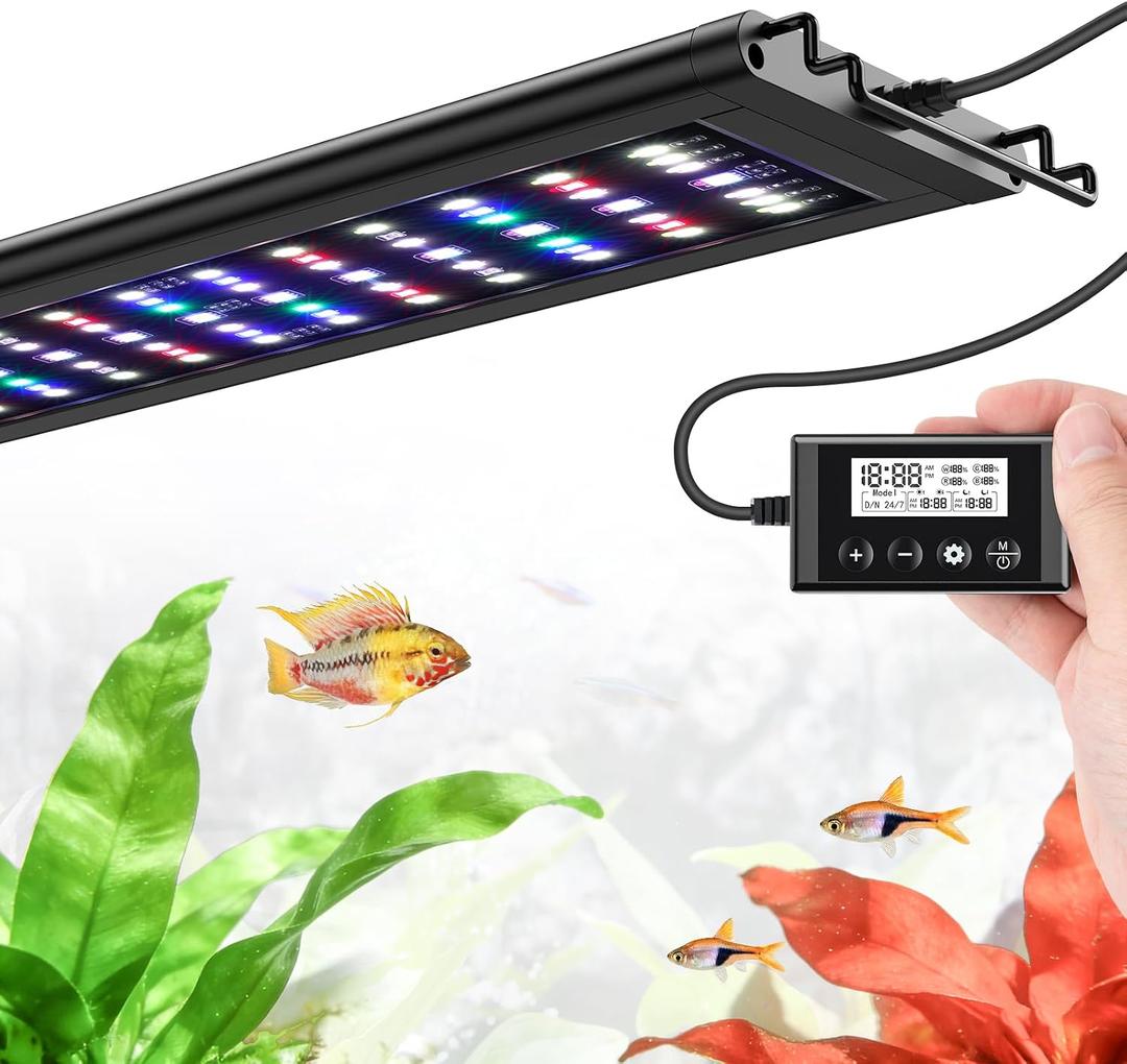 LED Aquarium Light Full Spectrum Fish Tank Light with RGB Brightness/Color Stepless Adjustment, 24/7 Day-Night Cycle Mode, Auto On/Off Timer, IP68 Waterproof (48W for 48'' - 54'' Tank)