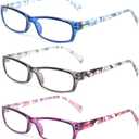 Reading Glasses 5 Pairs Fashion Ladies Readers Spring Hinge with Pattern Print Eyeglasses for Women (5 Pack Mix Color, 6.0)