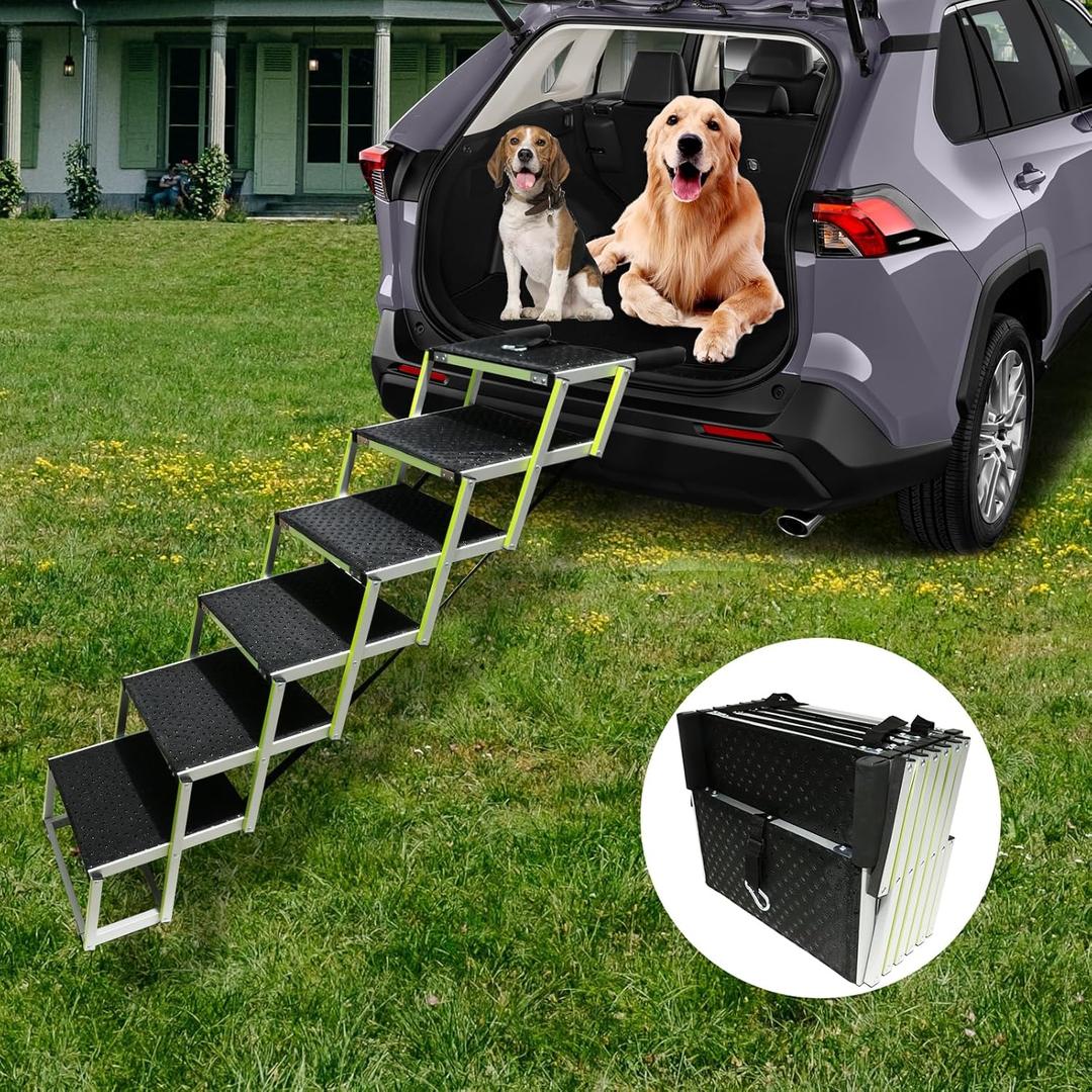 PENSUN Dog Ramps for Small & Big Dogs Portable Folding Pet Stairs with Nonslip Surface Foldable Truck Ramp Stairs for Car, SUV and Trucks, Supports Up to 250LBS, 6 Steps